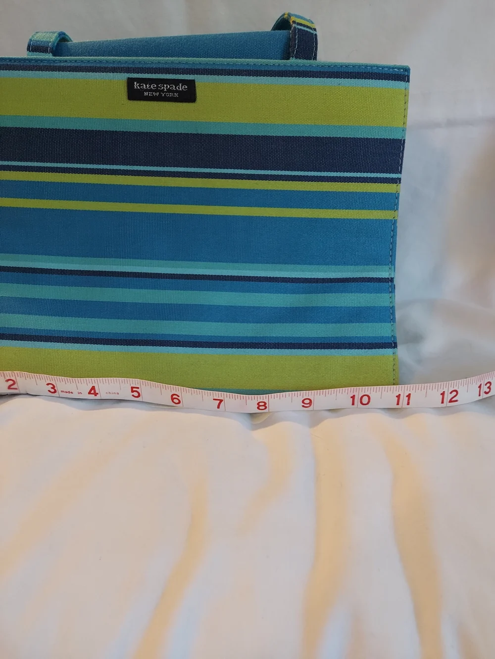 Kate Spade New York Vintage Striped Canvas Handbag Blue Lime Teal